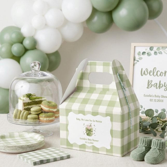 Ballotins Baby shower Matcha Vert à ruban Gingham (Créateur téléchargé)
