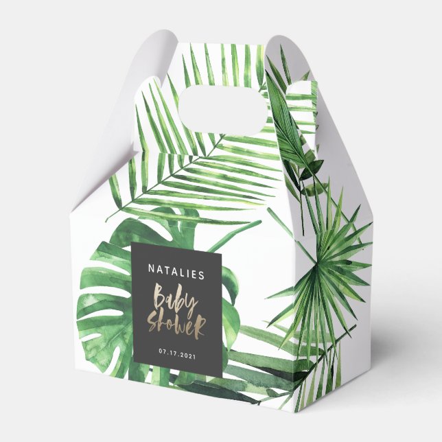 Ballotins Baby shower moderne de feuillage tropical d'or noi (Verso)