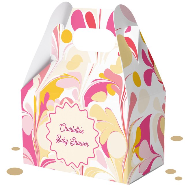 Ballotins Baby shower moderne Rétro Abstrait rose Vide (Modern abstract groovy abstract wavy personalized baby shower favor box)