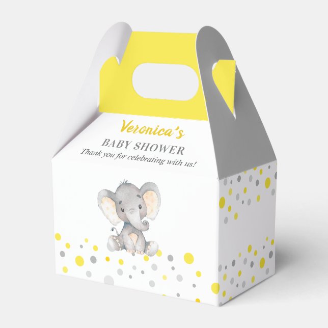 Ballotins Baby Shower Neutre Éléphant à Points Jaune Gris (Verso)