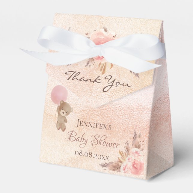 Ballotins Baby shower pampas herbe blush fleuri ours en pelu (Verso)