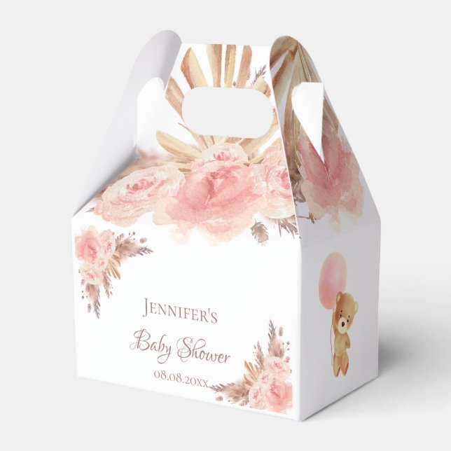 Ballotins Baby shower pampas herbe blush fleuri ours en pelu (Verso)