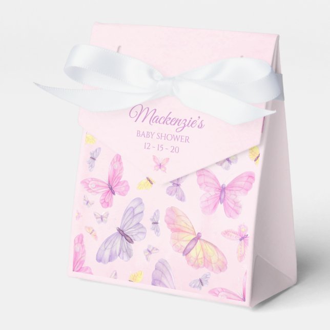Ballotins Baby shower personnalisé de papillon rose et viole (Verso)