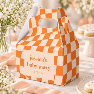 Ballotins Baby Shower Rétro Orange Abstrait Damier