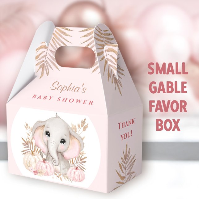 Ballotins Baby shower rose de la fille de chute petit Gable (Fall Elephant Small Gable Favor Boxes - You can choose from 3 sizes of these gable favor boxes)