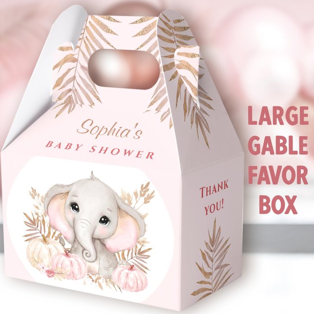 Ballotins Baby shower rose Fille Chute Grand Gable (Fall Elephant Large Gable Favor Boxes - You can choose from 3 sizes of these gable favor boxes)