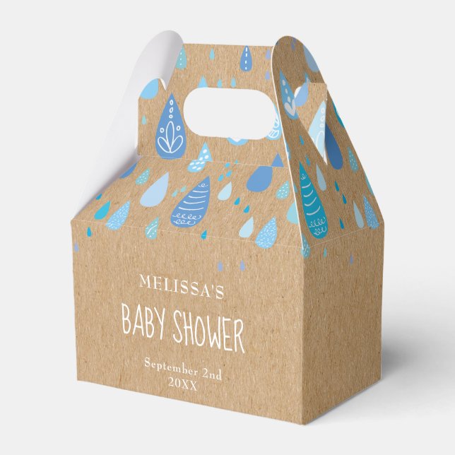 Ballotins Baby shower Rustique Kraft Blue Raindrops (Verso)