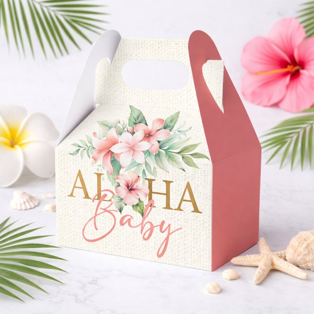 Ballotins Baby Shower Tropical Aloha (Tropical Coral Pink Floral Aloha Baby Shower Favor Boxes)