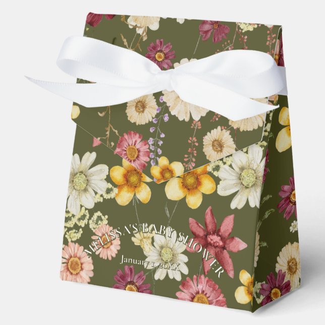 Ballotins Baby shower vert fleur sauvage rustique (Recto)
