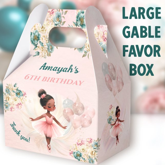 Ballotins Ballerina Peau foncée Rose Fille Anniversaire Gran (Cute Dark Ballerina Large Gable Favor Boxes - You can choose from 3 sizes of these gable favor boxes)