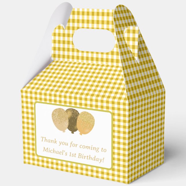 Ballotins Ballons Gingham Jaune Anniversaire Photo Personnal (Recto)