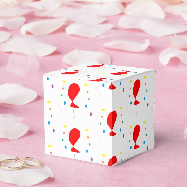 Ballotins Ballons rouges de fête et confettis sur blanc (Mariage)