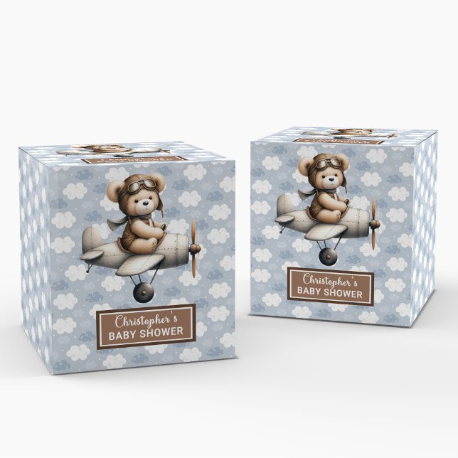 Ballotins Ballotin de Baby shower pilote d'ours en peluche (Playful Teddy Bear Pilot Baby Shower Favor Box)