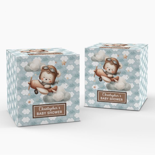 Ballotins Ballotin de Baby shower pilote d'ours en peluche r (Rustic Teddy Bear Pilot Baby Shower Favor Box)
