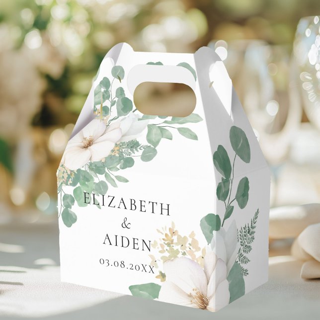 Ballotins Ballotin de collection de Mariages floraux d'Eucal (Eucalyptus Floral Beige Wedding Collection Favor Boxes. White, greenery,floral with your name & date)