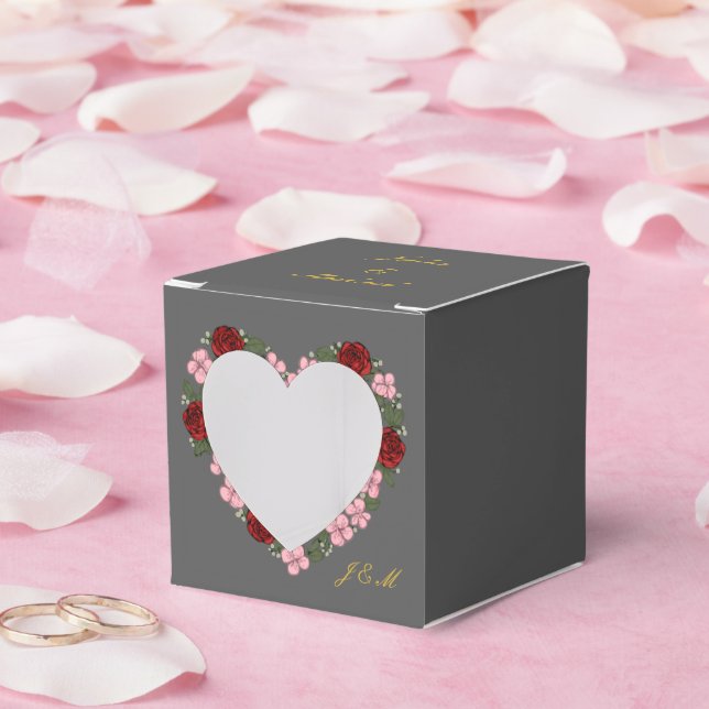 Ballotins Ballottines gris décorées d'un cœur rose (Mariage)
