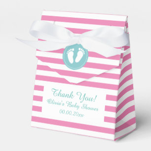 Ballotins Bandes blanches et roses boîte de baby shower