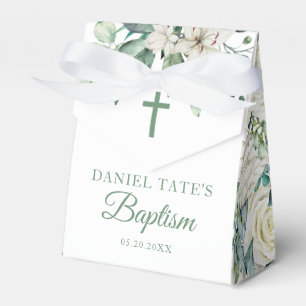 Ballotins Baptême & Christening Fleurs blanches Eucalyptus
