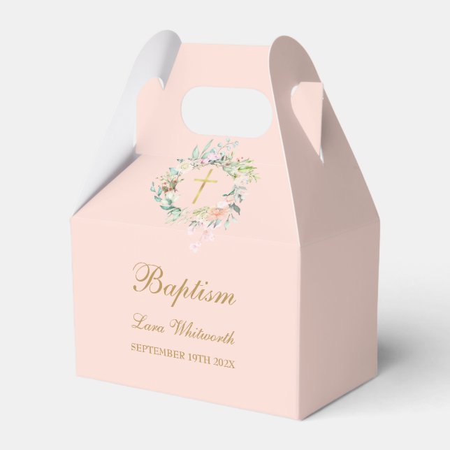 Ballotins Baptême Christening Floral Gold Script Blush Rose (Verso)