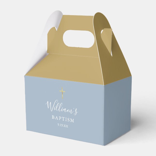 Ballotins Baptême Croix Dorée Bleu Poussiéreux (Verso)