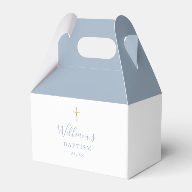 Ballotins Baptême Croix Dorée Bleu Poussiéreux (Verso)