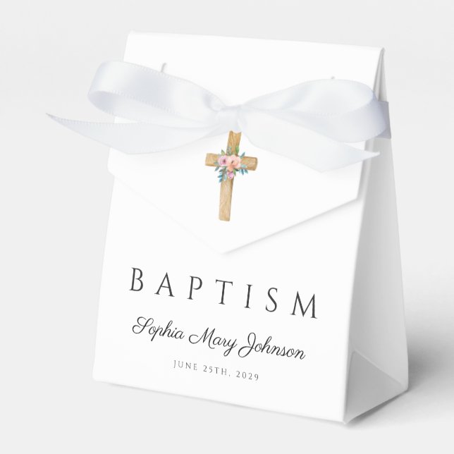 Ballotins Baptême croix florale élégant moderne  (Verso)