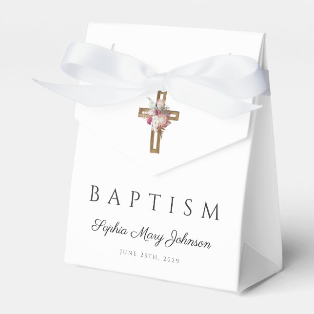 Ballotins Baptême croix florale élégante  (Verso)