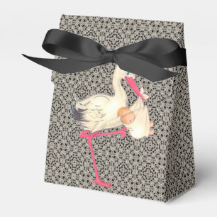 Ballotins Baptême de bébé cigogne en dentelle vintage