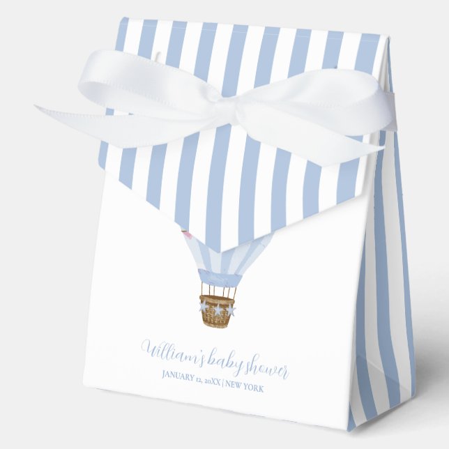 Ballotins Baptême de bébé montgolfière rayure minimale bleue (Recto)