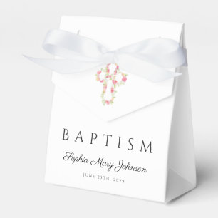 Ballotins Baptême élégant croix florale rose