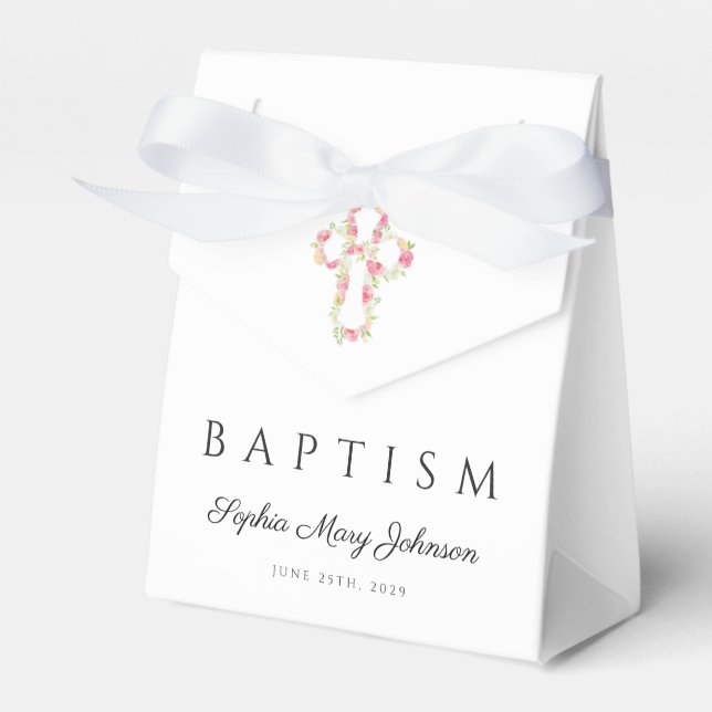 Ballotins Baptême élégant croix florale rose (Verso)