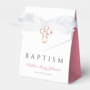 Ballotins Baptême élégant croix florale rose