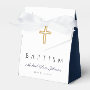 Ballotins Baptême élégant garçon photo croix bleu marine