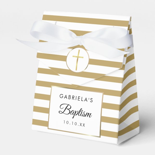 Ballotins Baptême élégant rayure dorée (Verso)