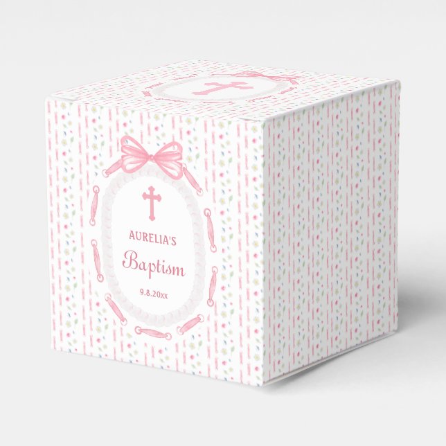 Ballotins Baptême Floral Baptême Cube Rose Bow (Verso)
