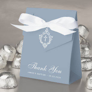 Ballotins Baptême garçon Dusty Blue Croix blanche & Crest El