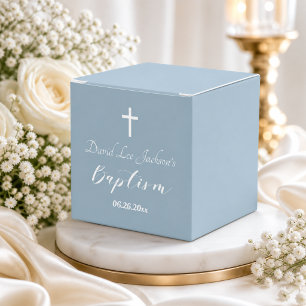 Ballotins Baptême Moderne Christening Croix Blanche Bleu Pou