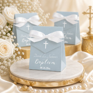 Ballotins Baptême moderne Christening Croix blanche Dusty Bl