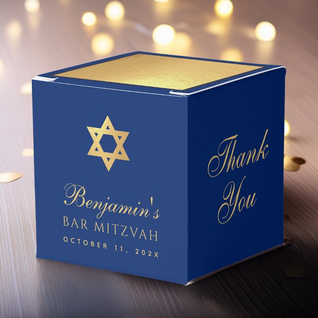 Ballotins Bar Mitzvah Blue Faux Gold Star of David Thank You (Créateur téléchargé)