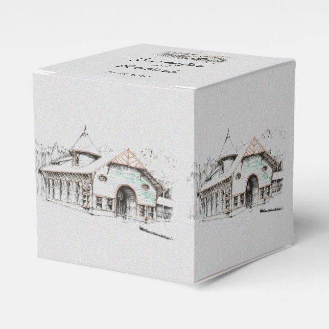 Ballotins Barn Sketch Wedding Favor Box (Verso)
