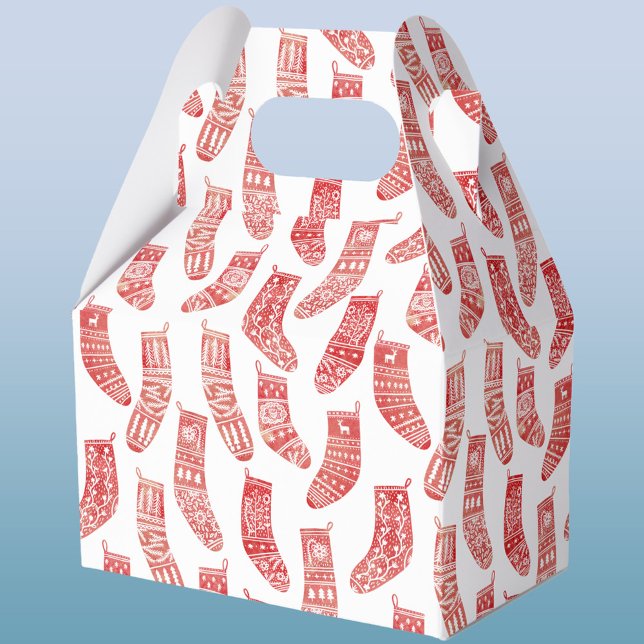 Ballotins Bas nordiques Noël scandinave Rouge Blanc (Nordic Scandinavian red and white stockings gift box)