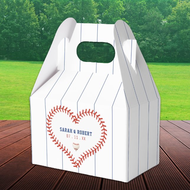 Ballotins Baseball Softball Sport Heart Pinstripe Mariage (Baseball Softball Sport Heart Pinstripe Wedding Favor Box)