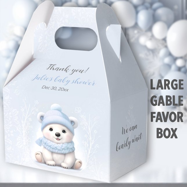 Ballotins Bearly Wait Polaire Ours Bleu Baby shower Grand (Blue Polar Bear Large Gable Favor Boxes - You can choose from 3 sizes of these gable favor boxes.)