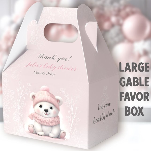 Ballotins Bearly Wait Polaire Ours rose Baby shower grand (Pink Polar Bear Large Gable Favor Boxes - You can choose from 3 sizes of these gable favor boxes)