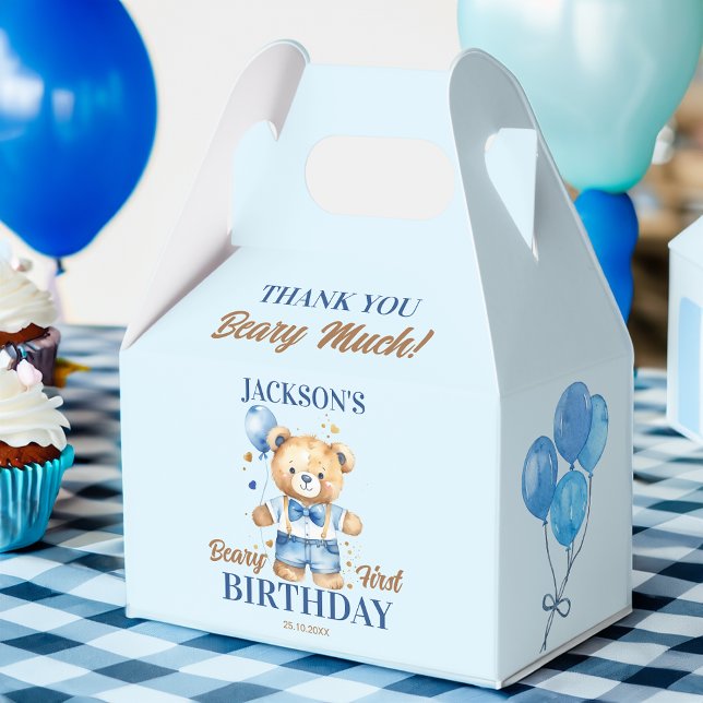Ballotins Beary première anniversaire faveur ours en peluche (Beary first birthday party favors teddy bear blue personalized favor boxes )