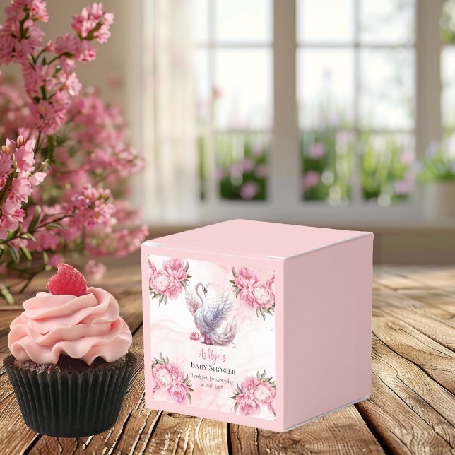 Ballotins Beau Swan rose Floral Baby shower fille (Beautiful Swan Pink Floral Peonies Girl Baby Shower Favor Box)