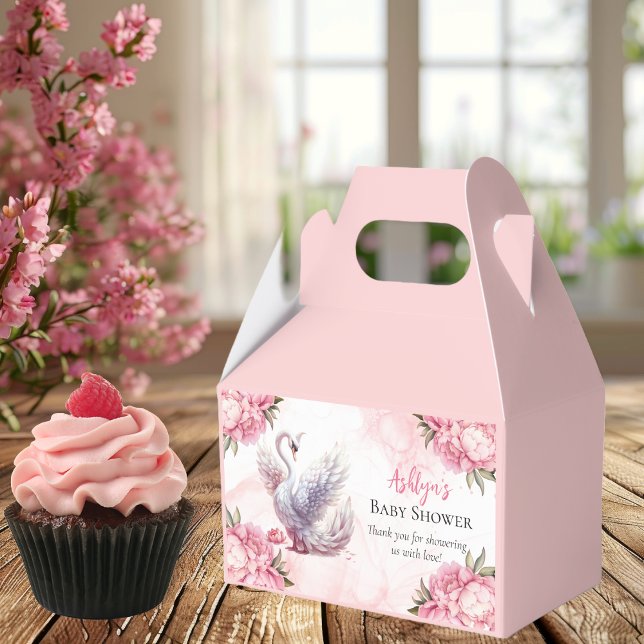 Ballotins Beau Swan rose Floral Baby shower fille (Beautiful Swan Pink Floral Peonies Girl Baby Shower Favor Boxes)