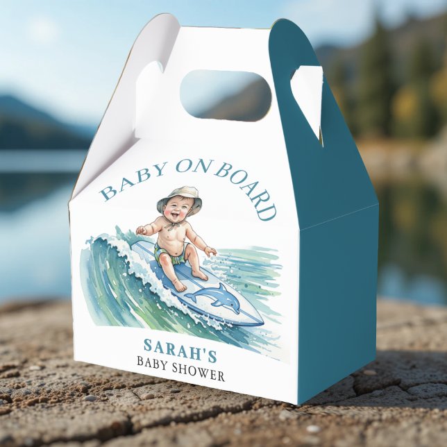 Ballotins Bébé à bord Baby shower de surf aquarelle (Baby on Board Watercolor Surfing Baby Shower Favor Boxes
)