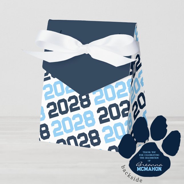 Ballotins Bébé Bleu et Marine Grand Merci Pawprint Retour Ca (Repeating Class of ANY Year Navy and Light Blue Favor Gift Boxes)