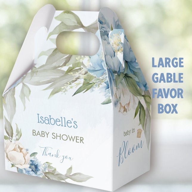 Ballotins Bébé En Fleur Bleu Baby shower Garçon Grand Gable (Baby in bloom blue Large favor boxes - You can choose from 3 sizes of these gable favor boxes.)
